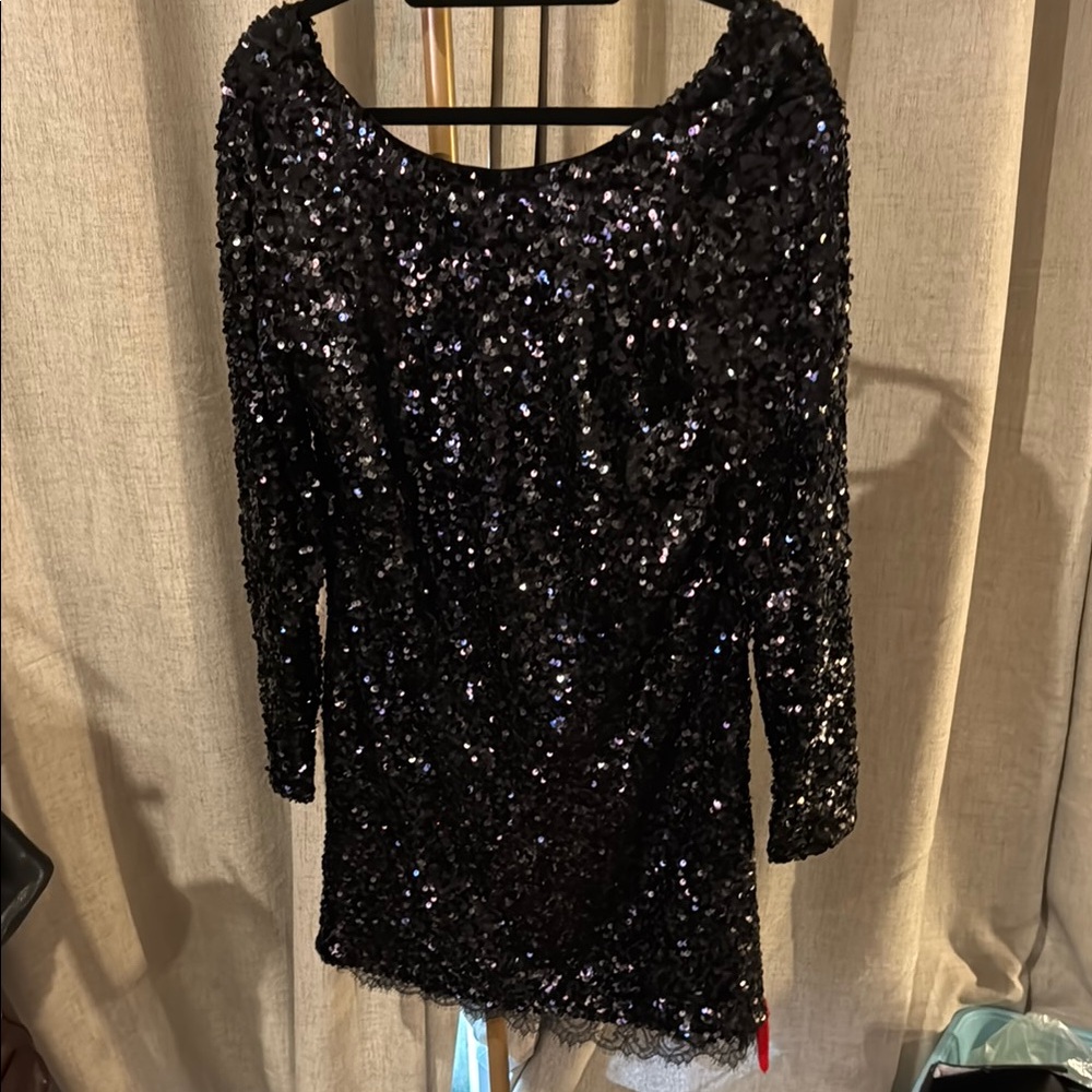 Sachin + Babi Black Sequin Long Sleeve Sheath Dress